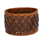 Stitched Braided Tan Brown Handcrafted Leather Wrist Band Bracelet Men