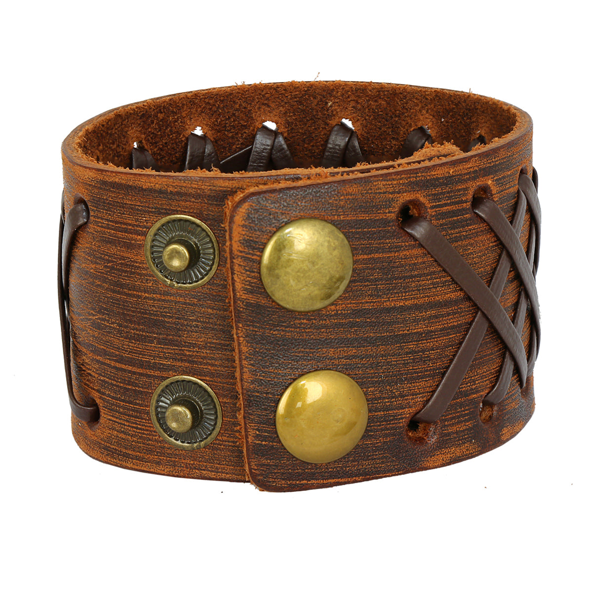 Stitched Braided Tan Brown Handcrafted Leather Wrist Band Bracelet Men