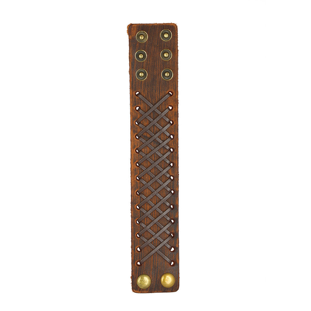 Stitched Braided Tan Brown Handcrafted Leather Wrist Band Bracelet Men