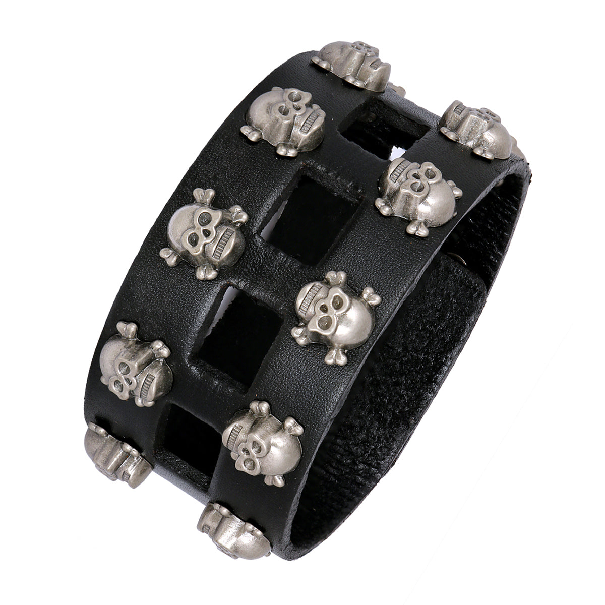 Punk Funky Skull Black Handcrafted Leather Wrist Band Biker Bracelet Secondary image