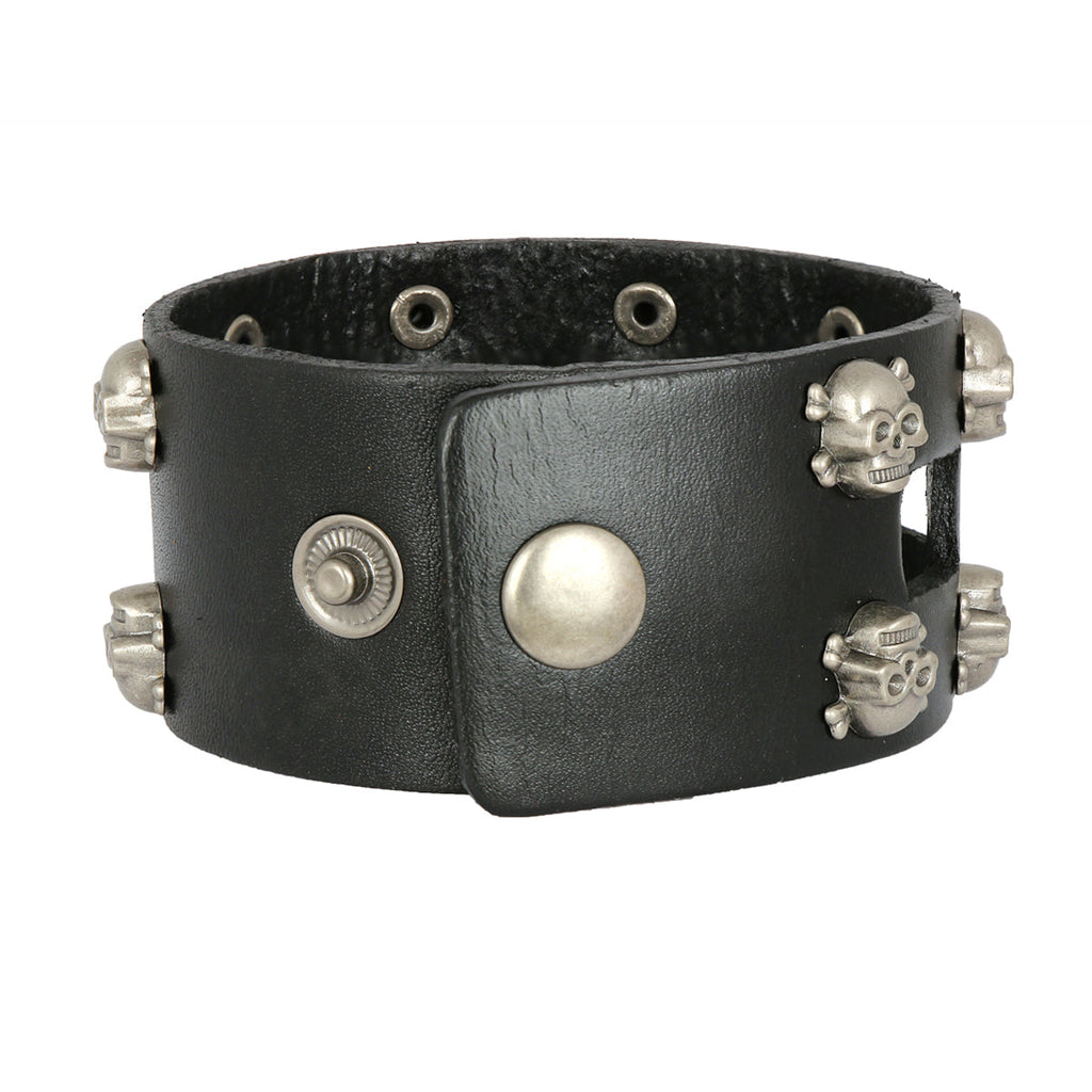 Punk Funky Skull Black Handcrafted Leather Wrist Band Biker Bracelet