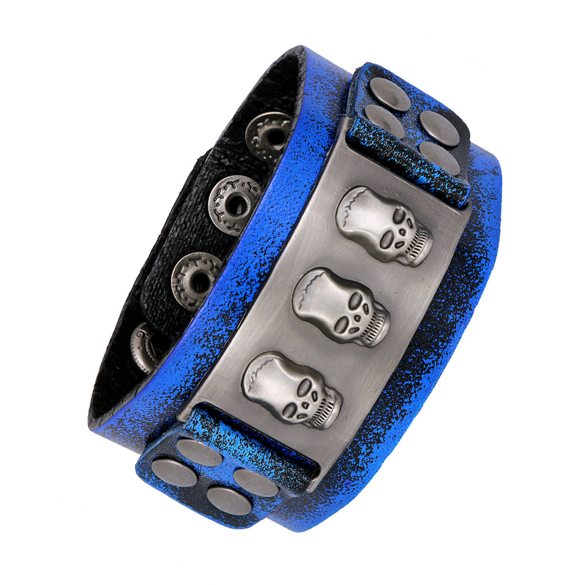 Skull Denim Blue Handcrafted Leather Wrist Band Strap Biker Bracelet Main image