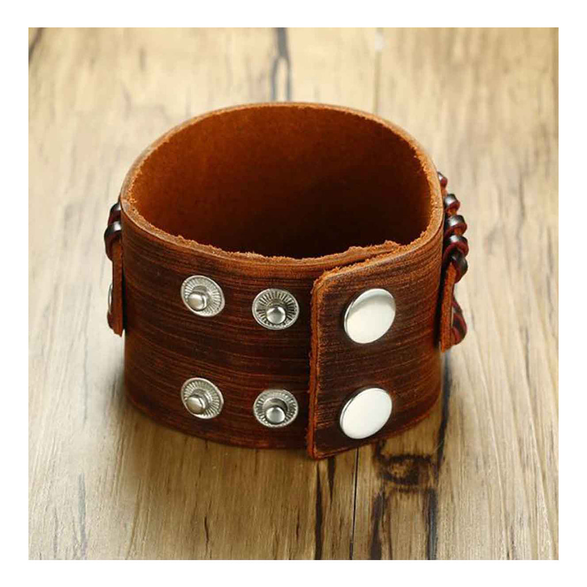 3D Cross Tan Brown Handcrafted Leather Wrist Band Strap Biker Bracelet Secondary image