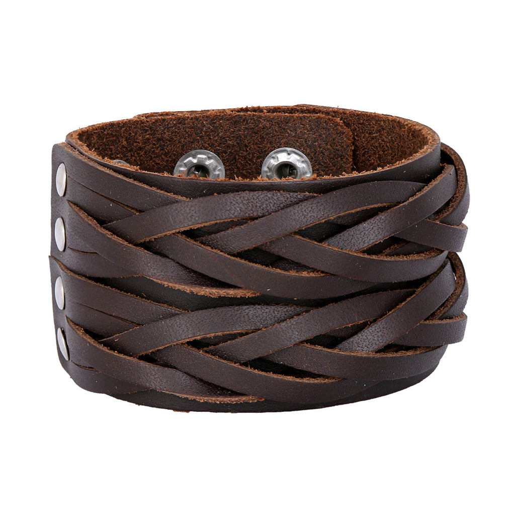 Braided Brown Handcrafted Leather Wrist Band Strap Biker Bracelet Bulk