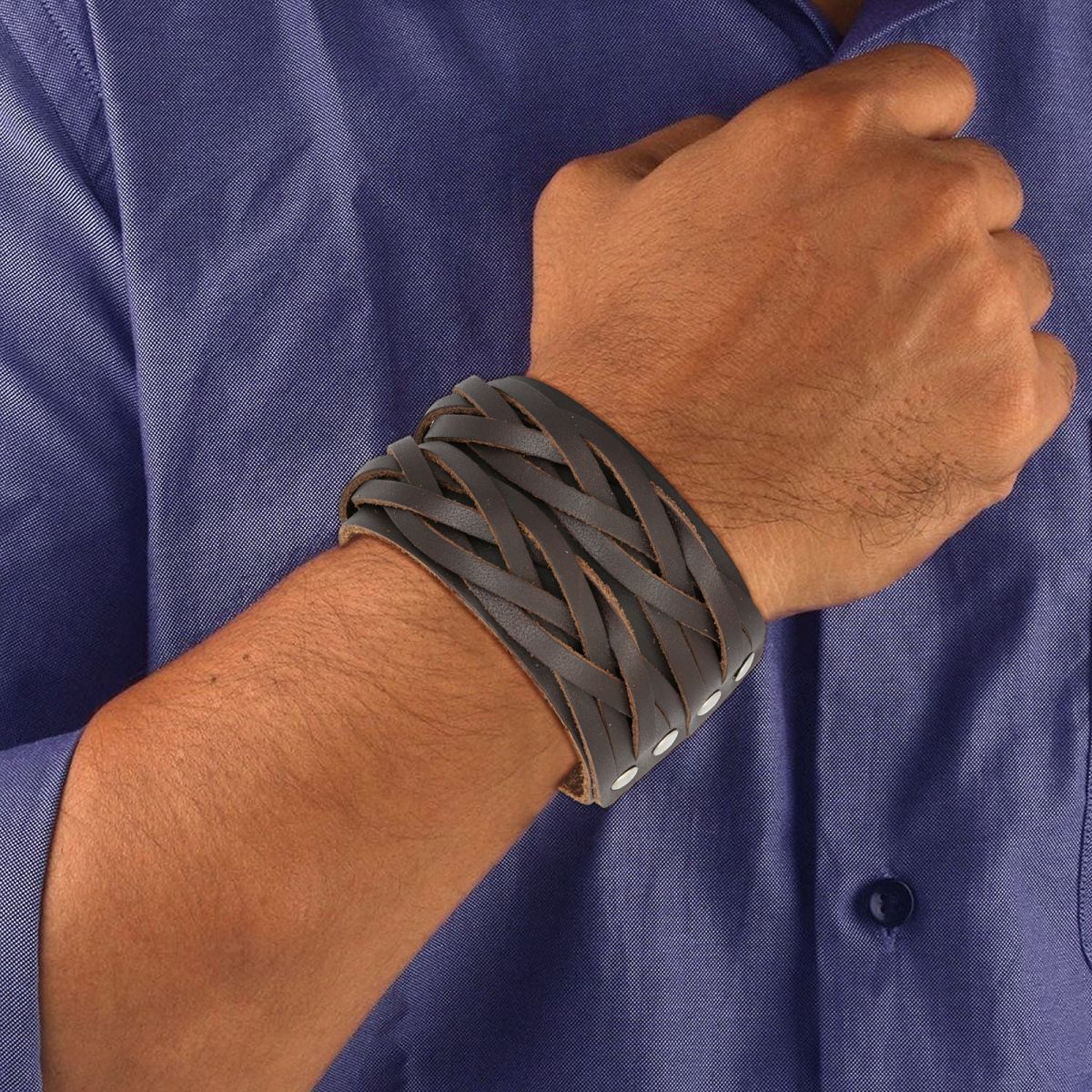 Braided Brown Handcrafted Leather Wrist Band Strap Biker Bracelet Bulk