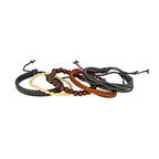 Black Leather Coconut Beads Casual Wrist Band Strand Bracelet Men