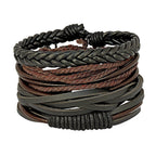 Stylish Black Leather Brown Wrist Band Strand Bracelet Men Bulk