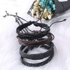 Stylish Black Leather Brown Wrist Band Strand Bracelet Men Bulk
