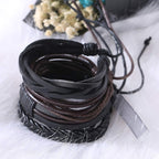 Stylish Black Leather Brown Wrist Band Strand Bracelet Men Bulk