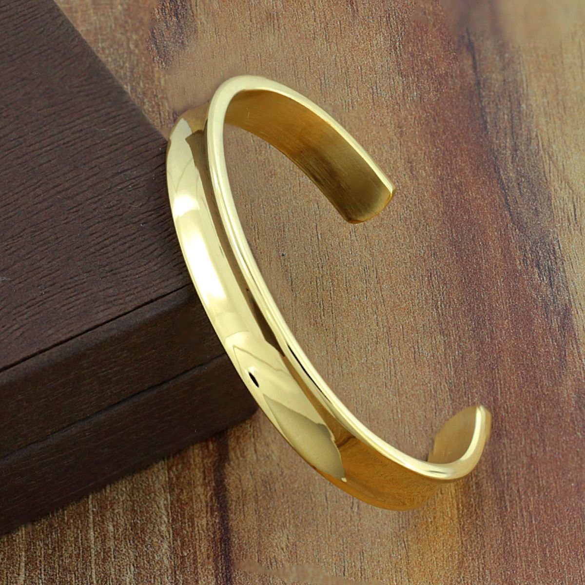 Glossy Gold 316L Stainless Steel Openable Cuff Kada Bracelet Men Bulk