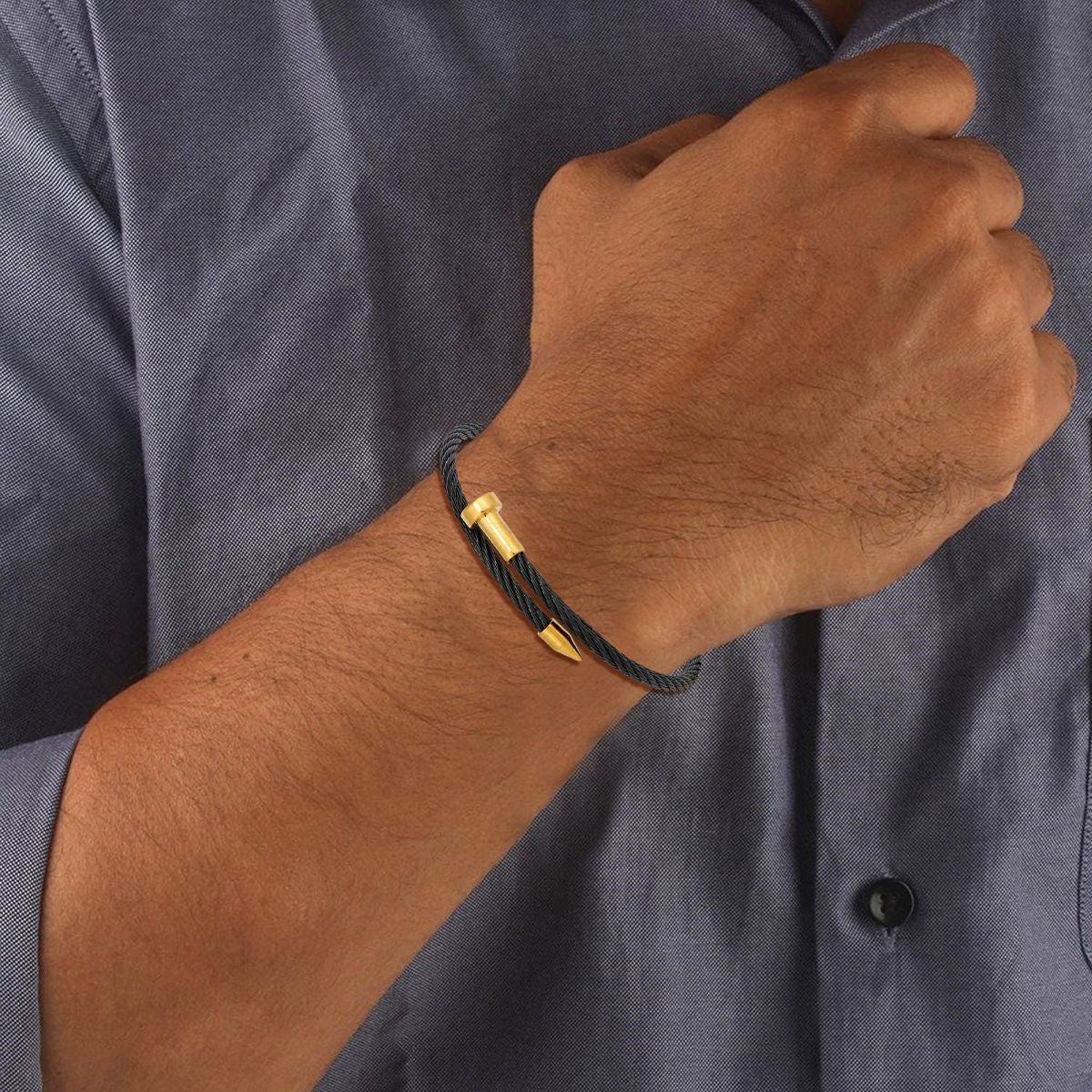 Gold Black 316L Stainless Steel Openable Cuff Kada Bracelet Men Bulk