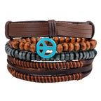 Peace Handcrafted Brown Leather Wrist Band Multi Strand Bracelet Bulk