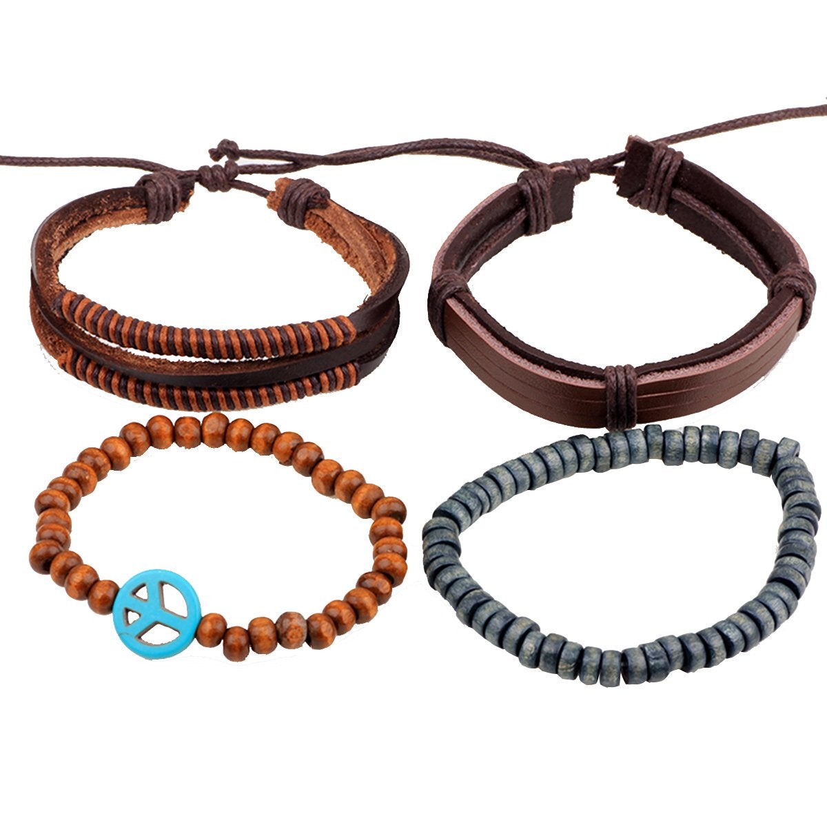 Peace Handcrafted Brown Leather Wrist Band Multi Strand Bracelet Bulk
