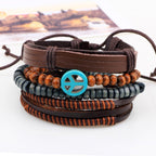 Peace Handcrafted Brown Leather Wrist Band Multi Strand Bracelet Bulk