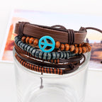 Peace Handcrafted Brown Leather Wrist Band Multi Strand Bracelet Bulk
