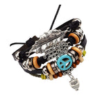 Black Leather Hamsa Peace Charm Wrist Band Multi Strand Bracelet Bulk