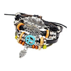 Black Leather Hamsa Peace Charm Wrist Band Multi Strand Bracelet Bulk
