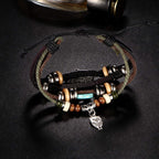 Black Leather Hamsa Peace Charm Wrist Band Multi Strand Bracelet Bulk