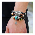 Black Leather Hamsa Peace Charm Wrist Band Multi Strand Bracelet Bulk