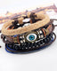 Eyes Layer Black Leather Charm Wrist Band Multi Strand Bracelet Bulk