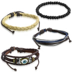 Eyes Layer Black Leather Charm Wrist Band Multi Strand Bracelet Bulk