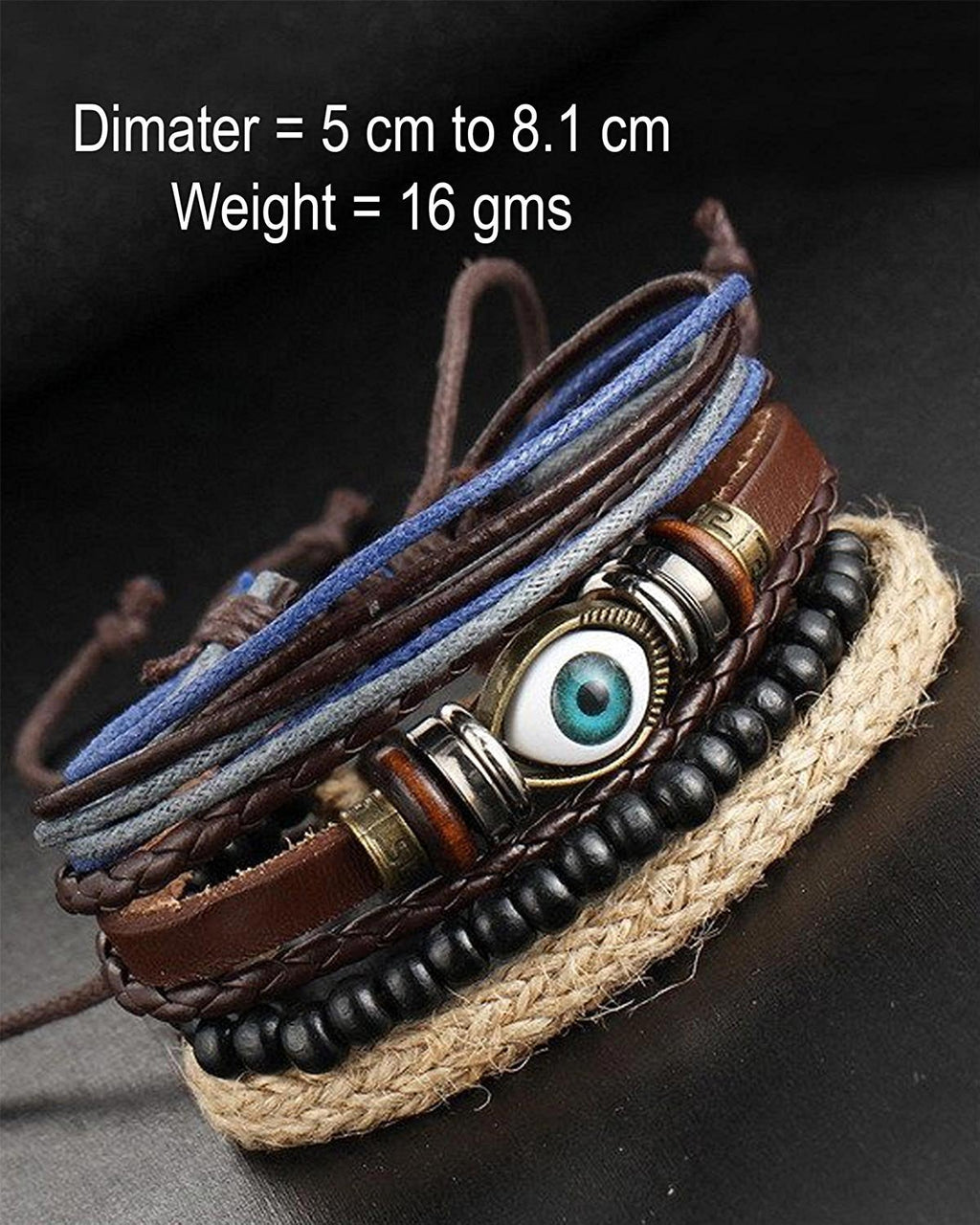 Eyes Layer Black Leather Charm Wrist Band Multi Strand Bracelet Bulk