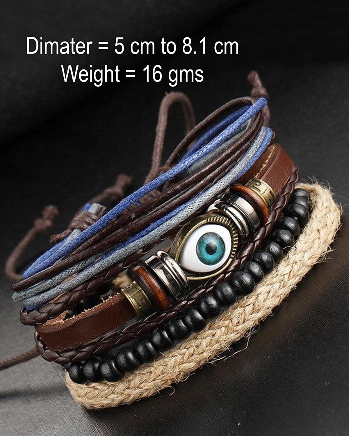 Eyes Layer Black Leather Charm Wrist Band Multi Strand Bracelet Bulk