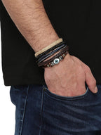 Eyes Layer Black Leather Charm Wrist Band Multi Strand Bracelet Bulk