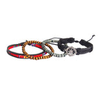 Black Leather Wood Beads Wrist Band Multi Strand Bracelet Men Bulk