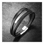 Multi-Layer Black Leather Wrist Wrap Band Strand Personalized Engraved Bracelet Men