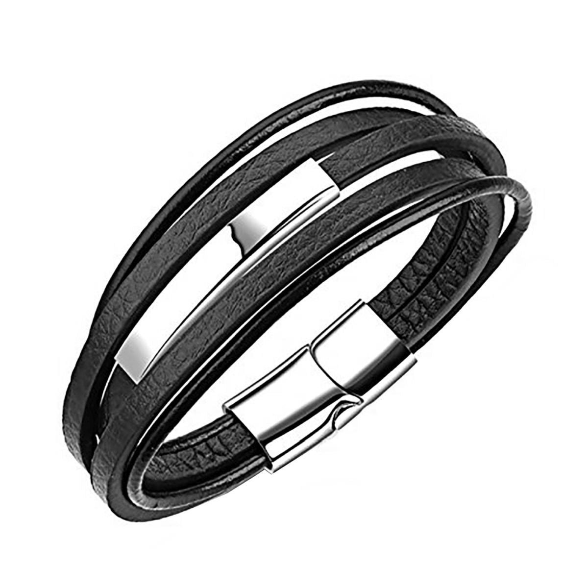 Multi-Layer Black Leather Wrist Wrap Band Strand Bracelet Bulk