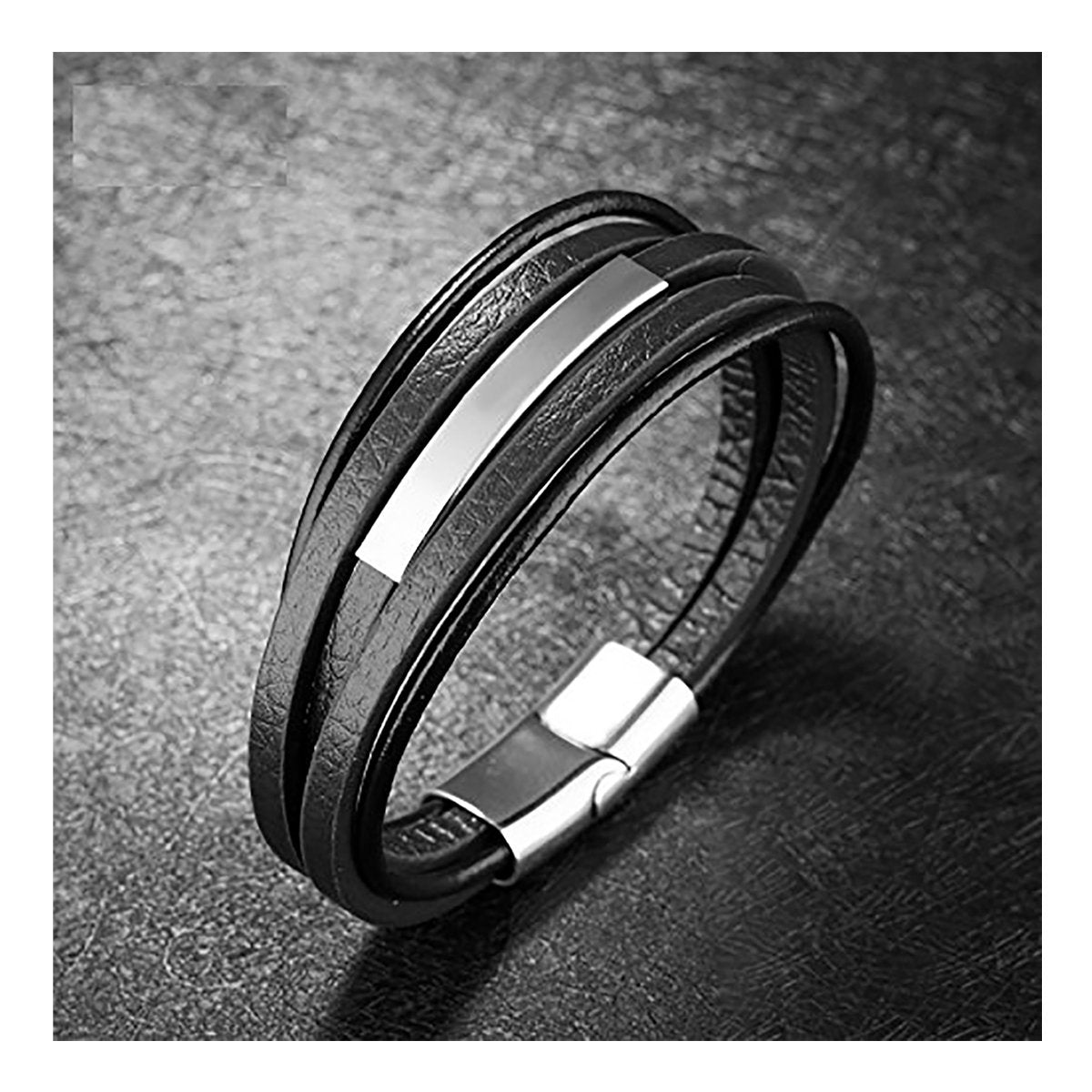 Multi-Layer Black Leather Wrist Wrap Band Strand Bracelet Bulk