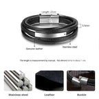 Multi-Layer Black Leather Wrist Wrap Band Strand Bracelet Bulk