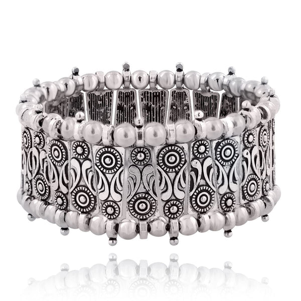 Leaf Tribal Afghani Oxidised German Silver Stretch Bracelet Women Main image