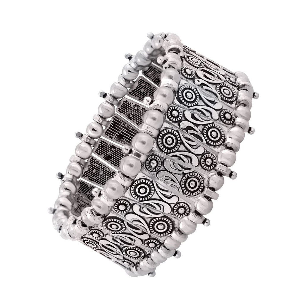 Leaf Tribal Afghani Oxidised German Silver Stretch Bracelet Women