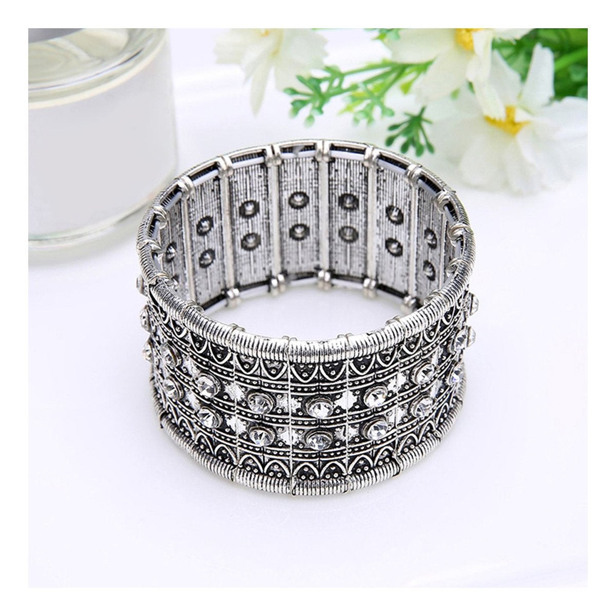 Tibetan Tribal Afghani Oxidised German Silver Stretch Bracelet Bulk
