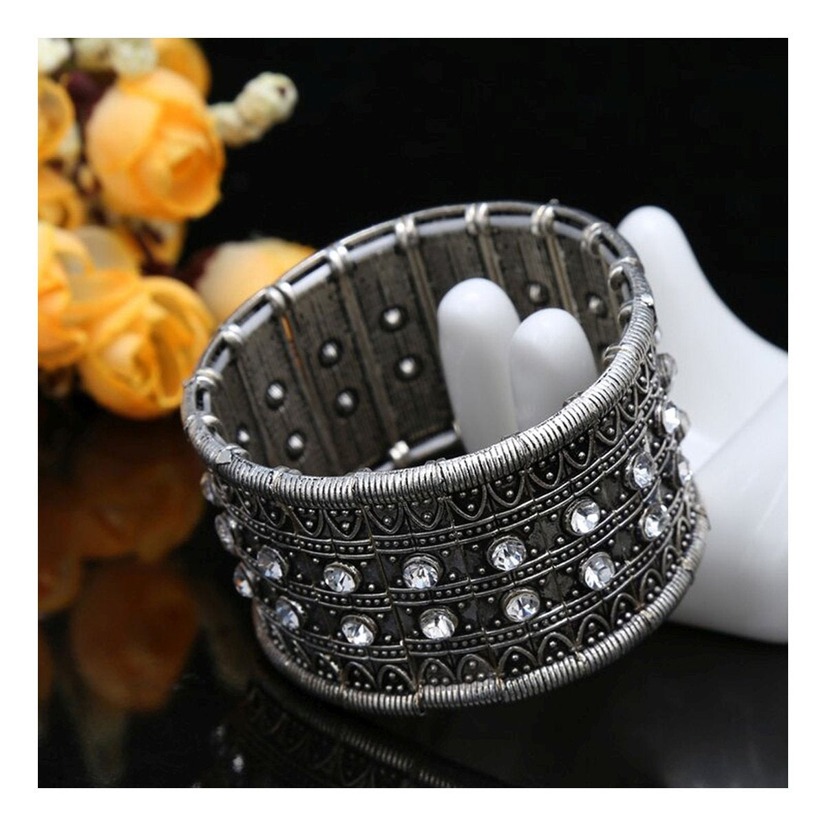 Tibetan Tribal Afghani Oxidised German Silver Stretch Bracelet Bulk