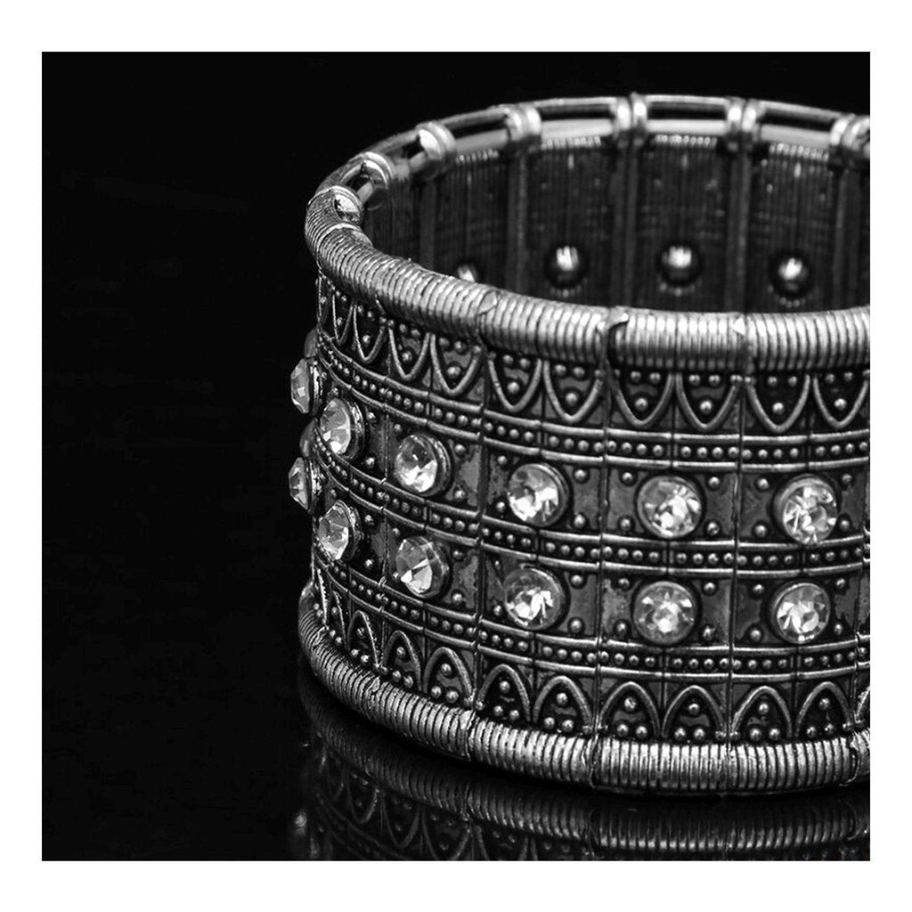Tibetan Tribal Afghani Oxidised German Silver Stretch Bracelet Bulk