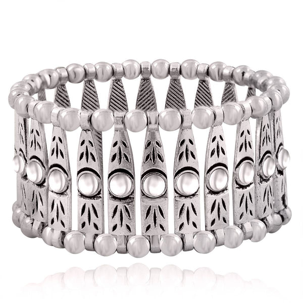Tibetan Tribal Afghani Oxidised German Silver Stretch Bracelet Bulk Secondary image