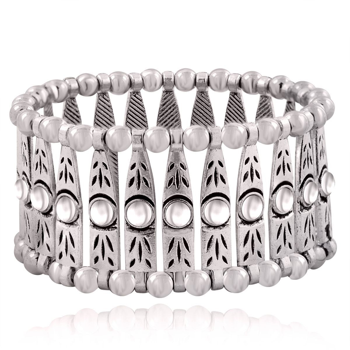 Tibetan Tribal Afghani Oxidised German Silver Stretch Bracelet Bulk