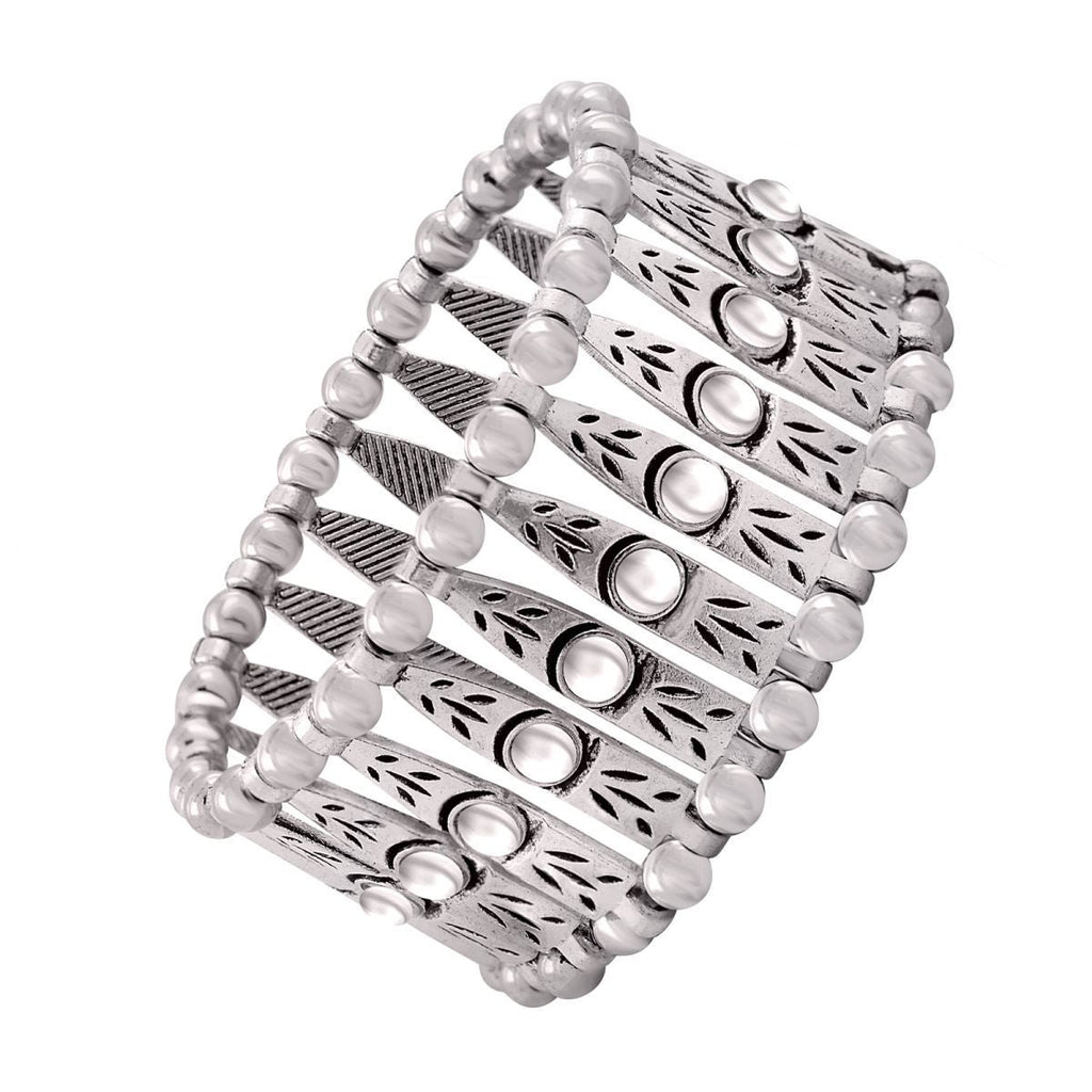 Tibetan Tribal Afghani Oxidised German Silver Stretch Bracelet Bulk