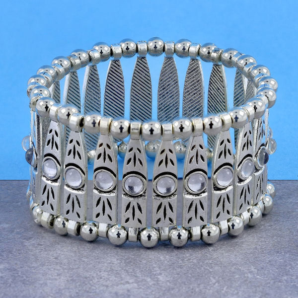 Tibetan Tribal Afghani Oxidised German Silver Stretch Bracelet Bulk Main image
