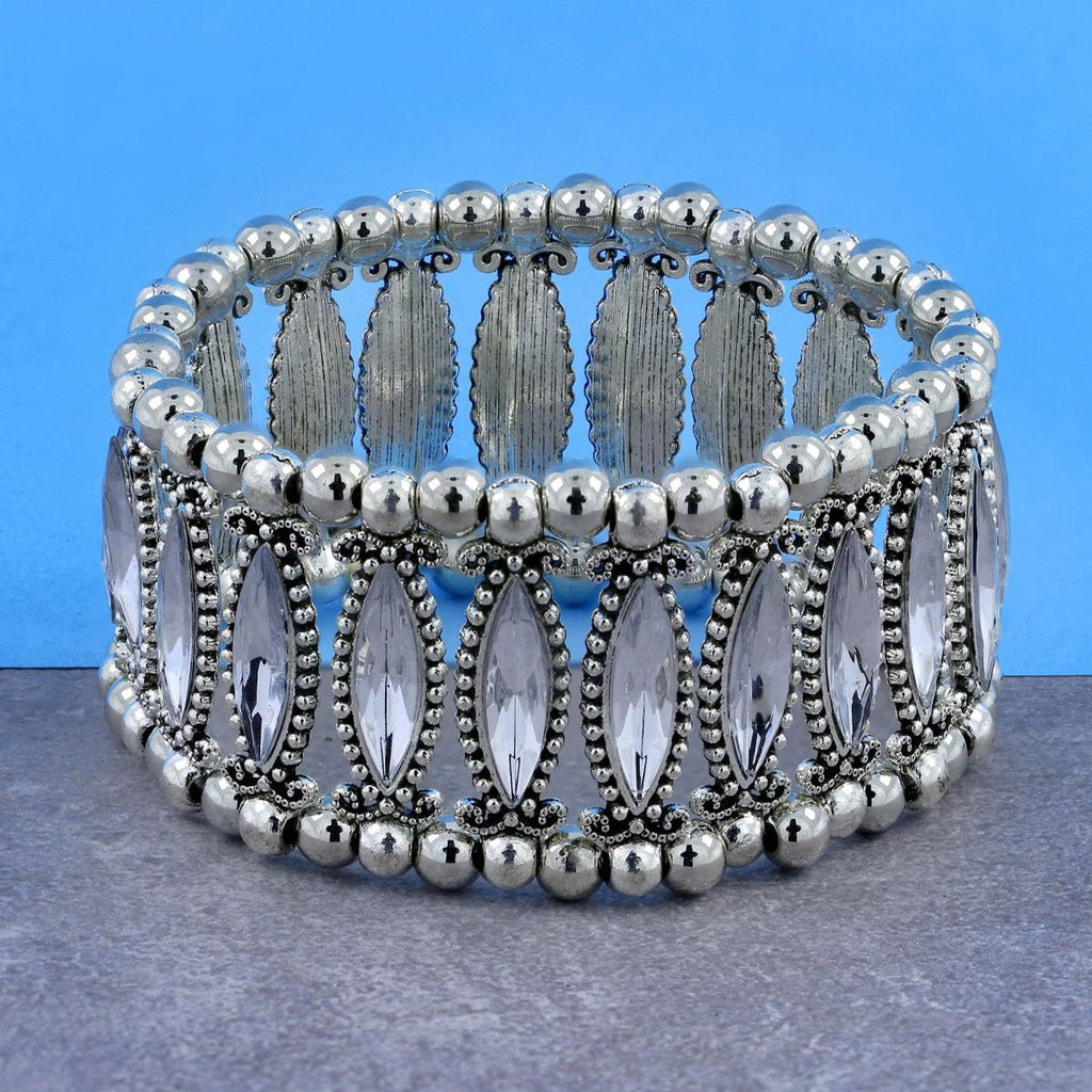 Tibetan Tribal Afghani Oxidised German Silver Stretch Bracelet Bulk