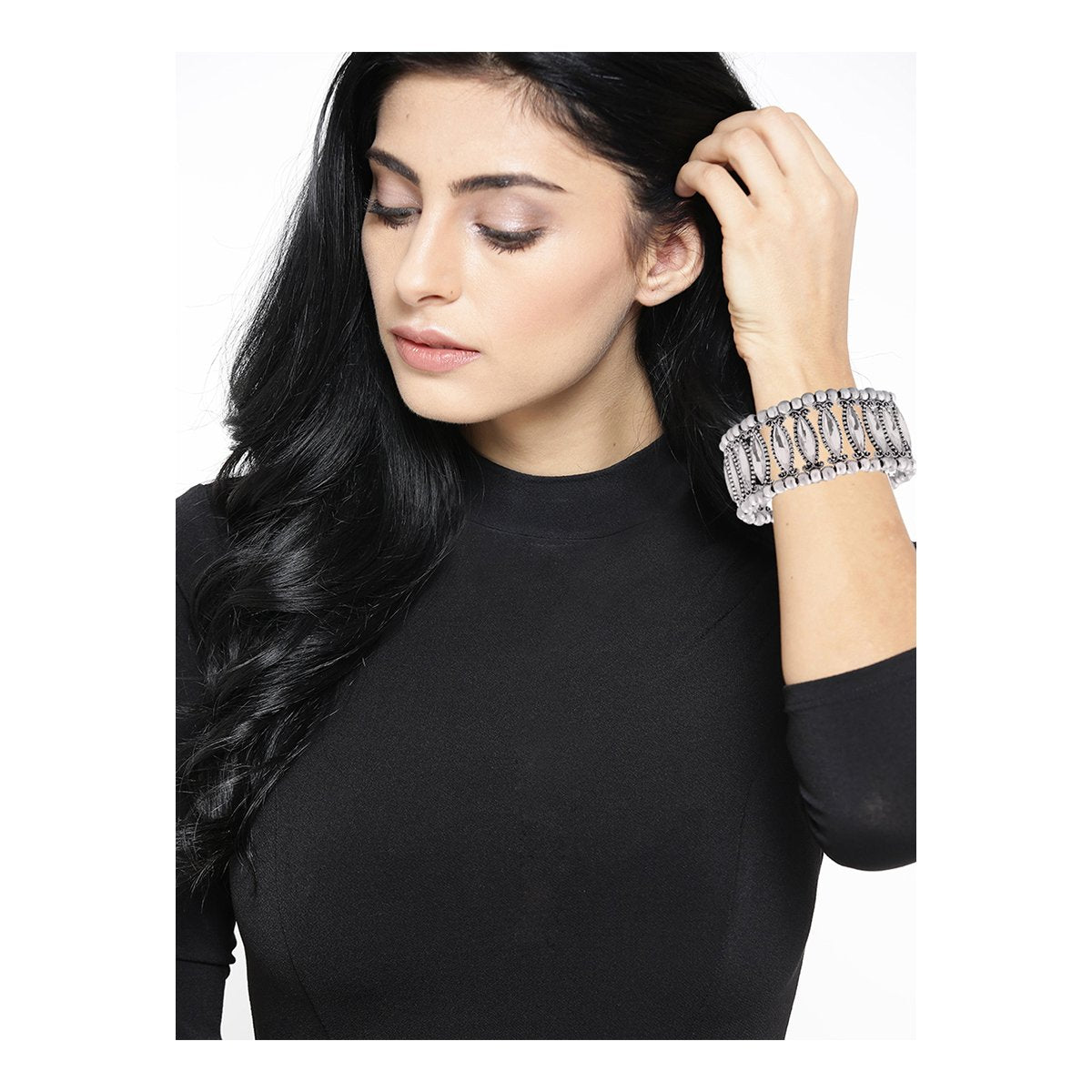 Tibetan Tribal Afghani Oxidised German Silver Stretch Bracelet Bulk