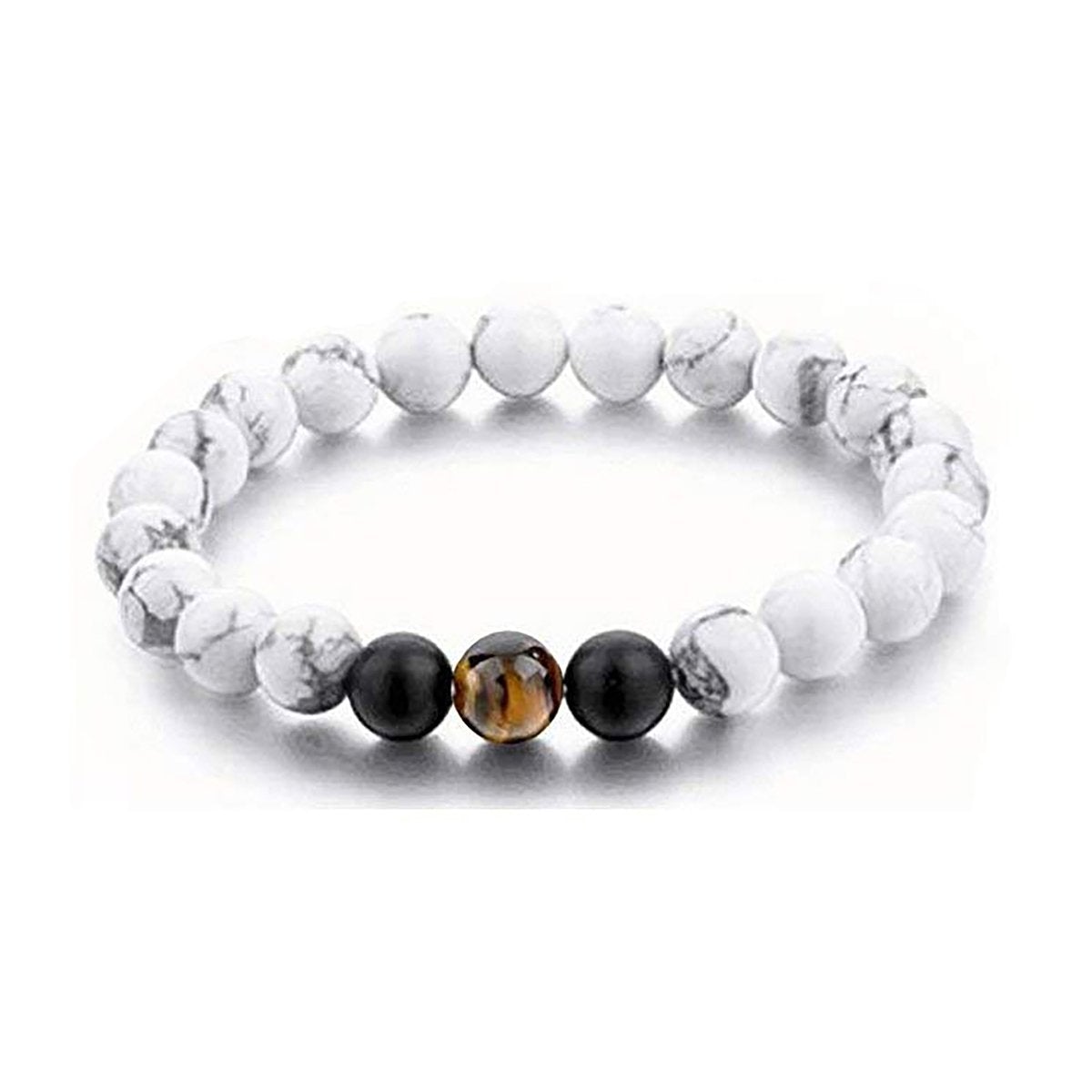 Natural Tiger Eye Hite Onyx Beads Stretchable Combo Bracelets Bulk