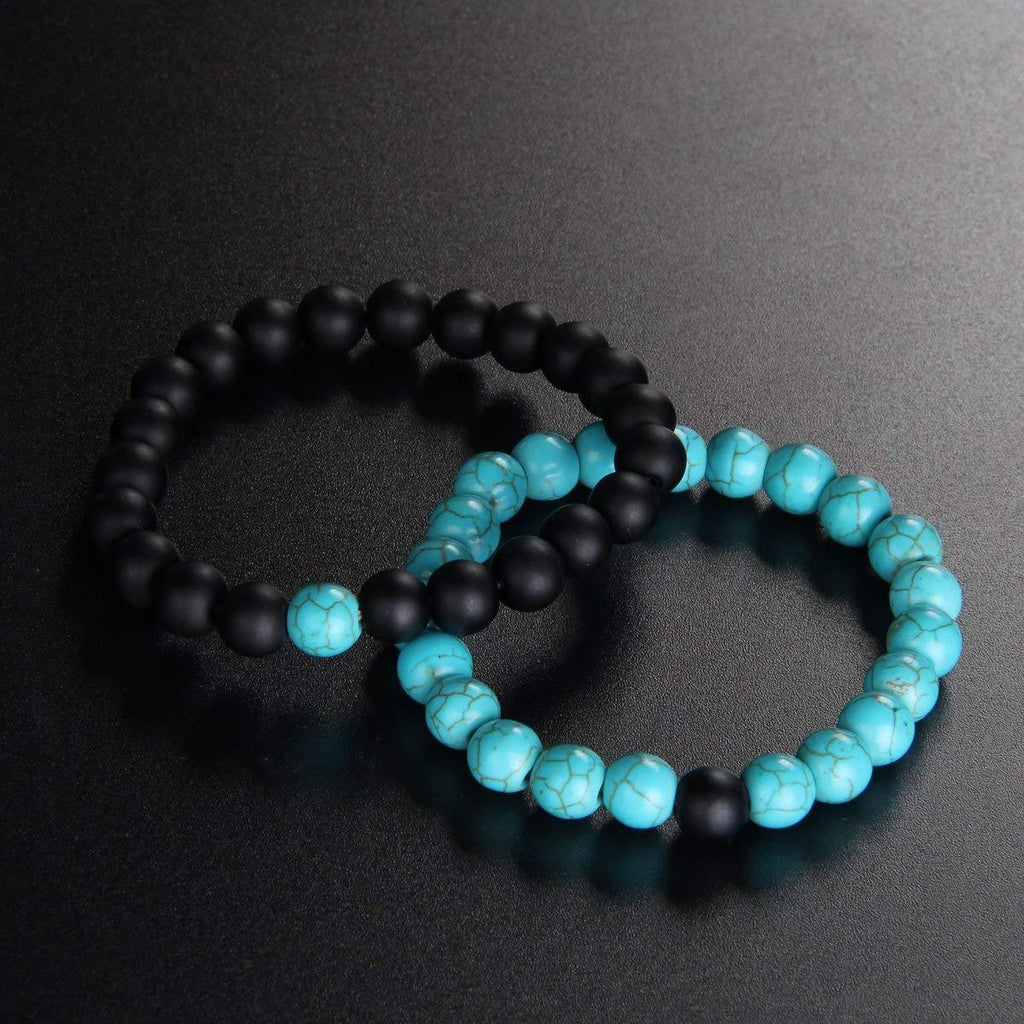 Natural Onyx Turquoise Beads Black Stretchable Combo Bracelet Bulk