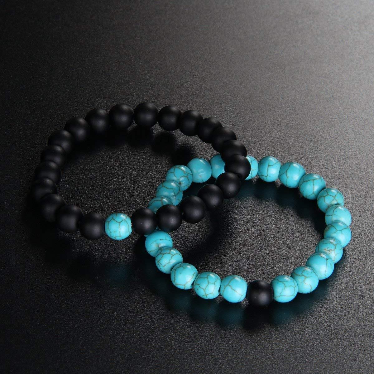 Natural Onyx Turquoise Beads Black Stretchable Combo Bracelet Bulk