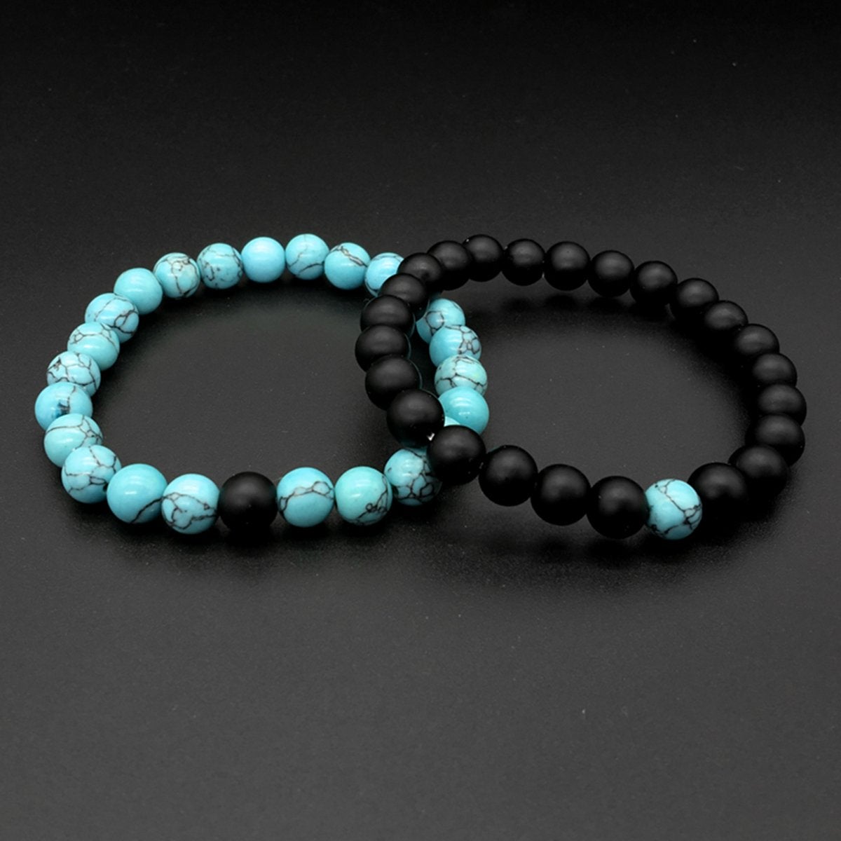 Natural Onyx Turquoise Beads Black Stretchable Combo Bracelet Bulk