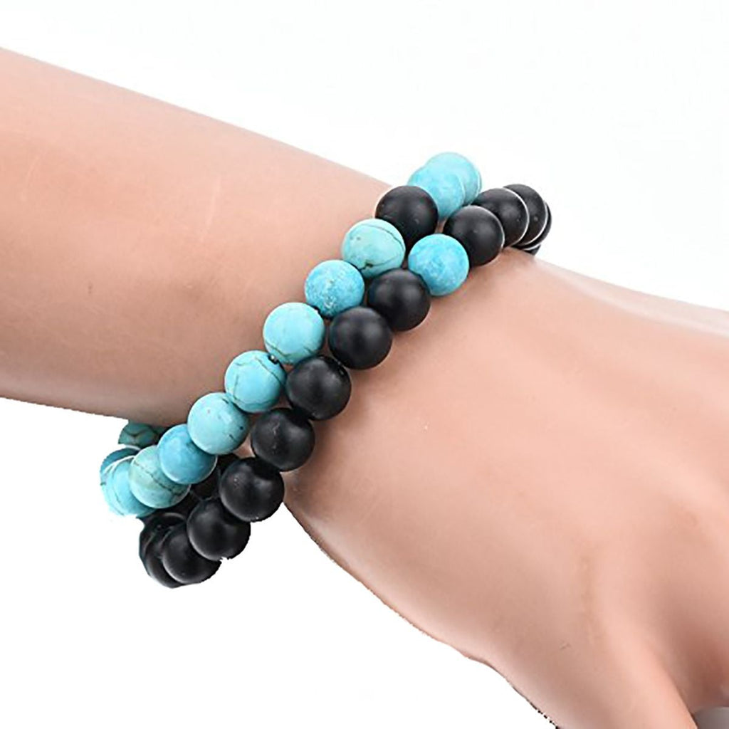 Natural Onyx Turquoise Beads Black Stretchable Combo Bracelet Bulk