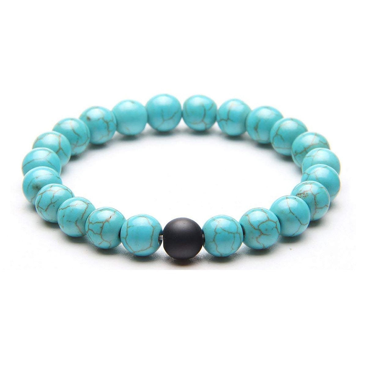 Onyx Turquoise Beads Glossy Blue Black Stretch Distance Bracelet Bulk